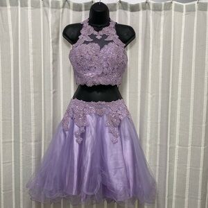 Anny‎ Lee 2 Piece Halter Dress Homecoming Prom Purple Lavender Size Small EUC